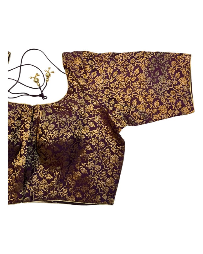 38" & 42" - Wine / Dark Purple - Banarasi Brocade Saree / Lehenga Blouse -UK Stock - Quick Dispatch - X1126 01A25