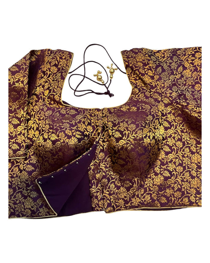 38" & 42" - Wine / Dark Purple - Banarasi Brocade Saree / Lehenga Blouse -UK Stock - Quick Dispatch - X1126 01A25