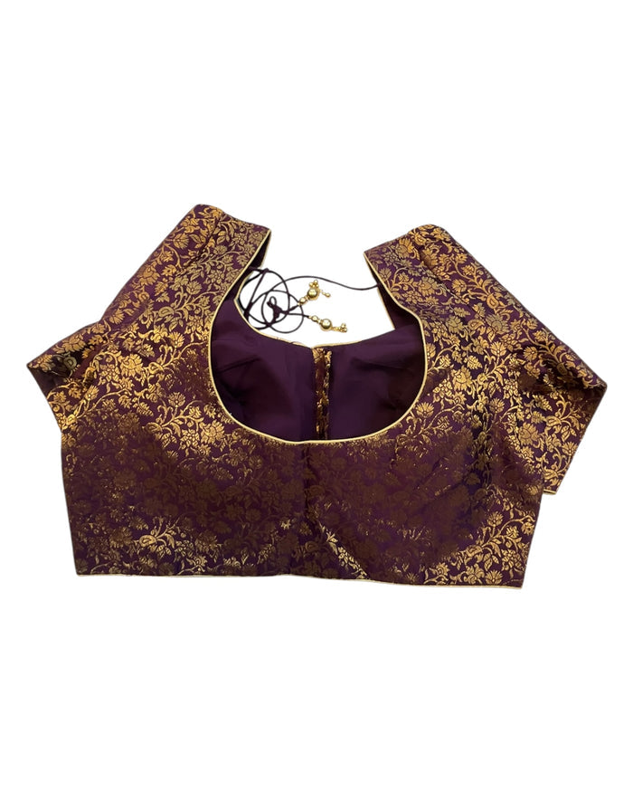 38" & 42" - Wine / Dark Purple - Banarasi Brocade Saree / Lehenga Blouse -UK Stock - Quick Dispatch - X1126 01A25