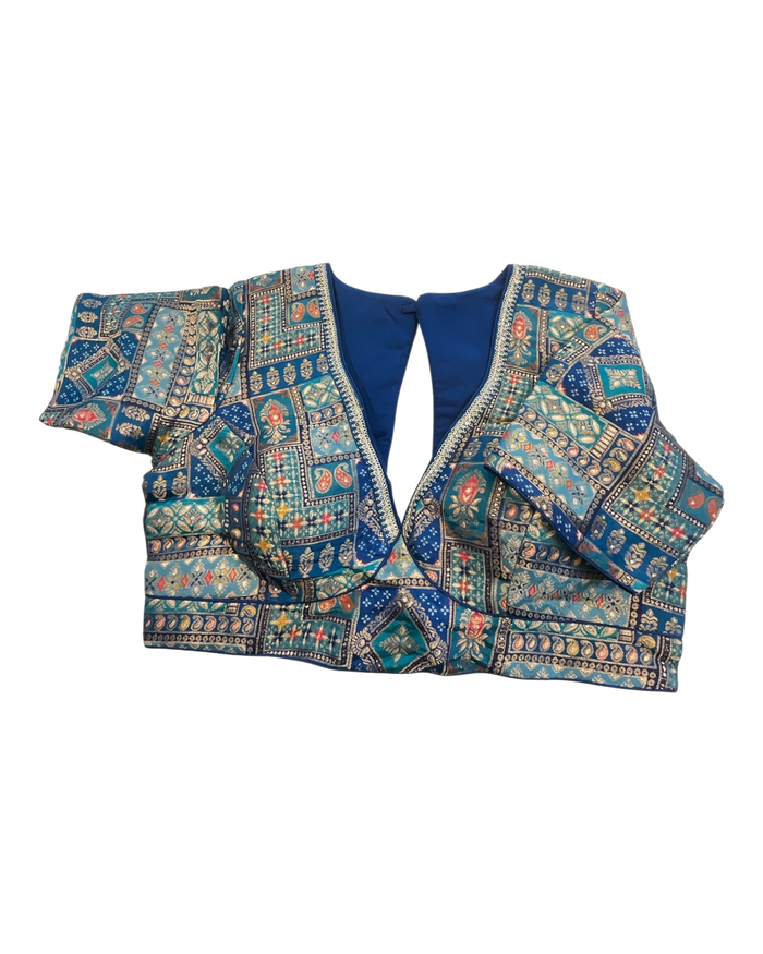 38" / UK 12 - Blue - Rich Banarasi Brocade Saree blouse with cups - UK Stock - Quick Delivery - RNK - R958-KC