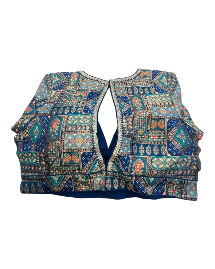 38" / UK 12 - Blue - Rich Banarasi Brocade Saree blouse with cups - UK Stock - Quick Delivery - RNK - R958-KC