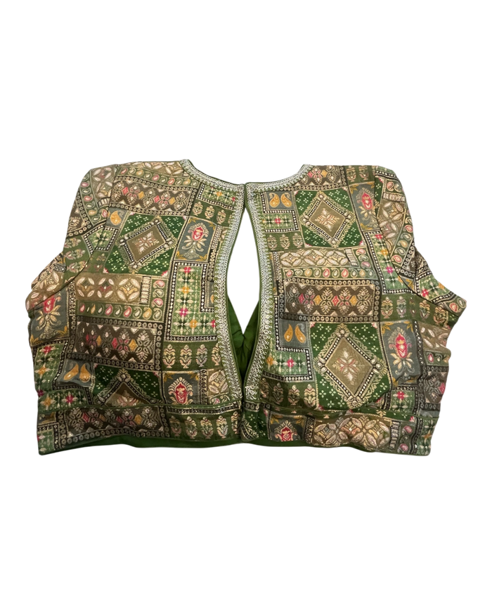 38" / UK 12 - Henna Green - Rich Banarasi Brocade Saree blouse with cups - UK Stock - Quick Delivery - RNK - R958-KC