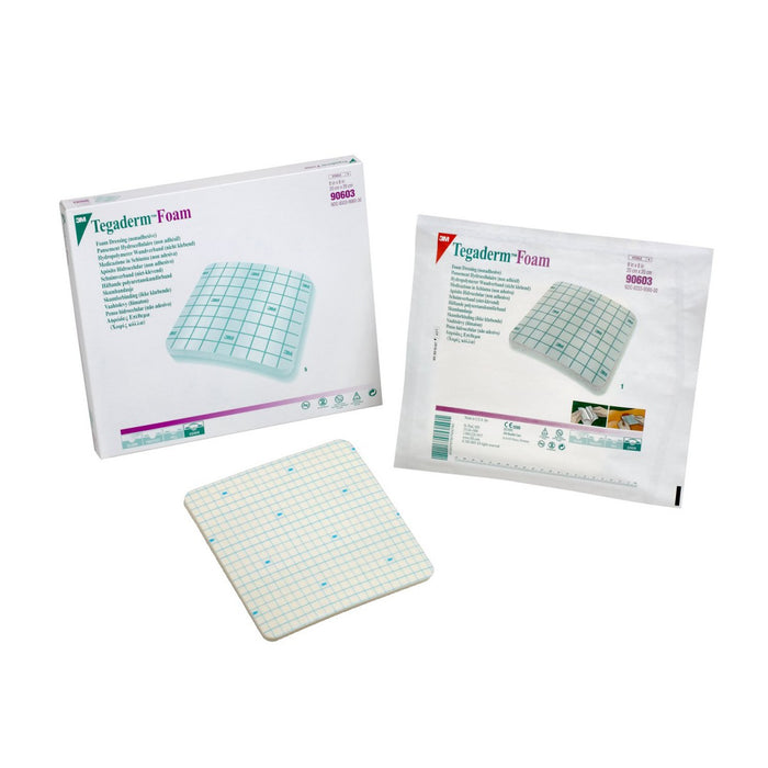 3M Tegaderm 90603 Foam Dressing 8 X 8 Inch Square Non-Adhesive without Border Sterile. Box of 5