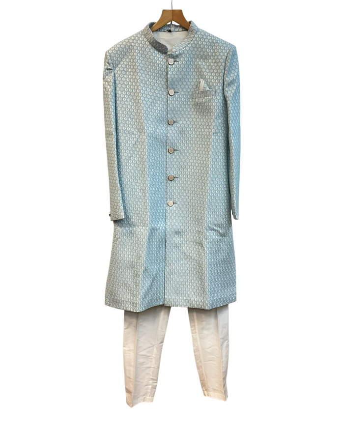 40" - SALE ! - Light Blue - Classic Rich Brocade Mens Sherwani - Smart Trousers - UK stock - 2/3 Days Delivery - YD2351 03JR232