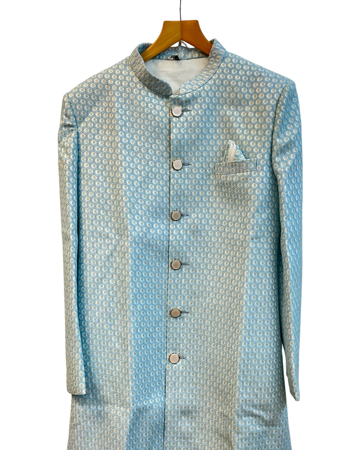 40" - SALE ! - Light Blue - Classic Rich Brocade Mens Sherwani - Smart Trousers - UK stock - 2/3 Days Delivery - YD2351 03JR232