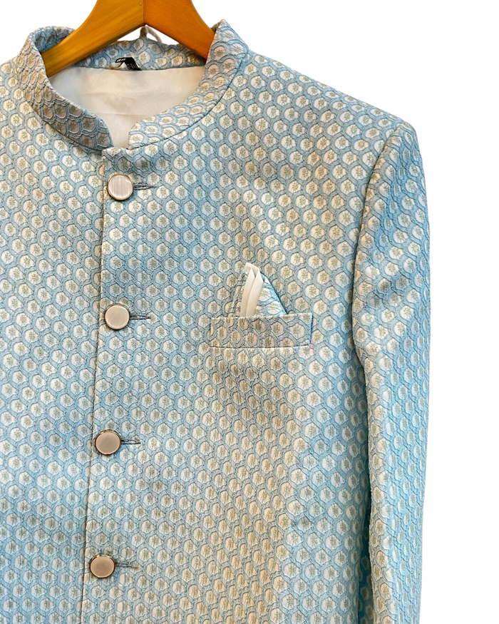 40" - SALE ! - Light Blue - Classic Rich Brocade Mens Sherwani - Smart Trousers - UK stock - 2/3 Days Delivery - YD2351 03JR232