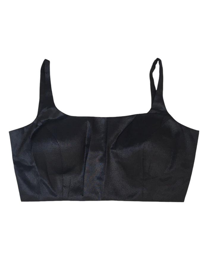 40" / UK 14 - Black - Rich Silky Thin Strap Designer Saree blouse with cups - UK Stock - Quick Delivery - RNK - R651- H