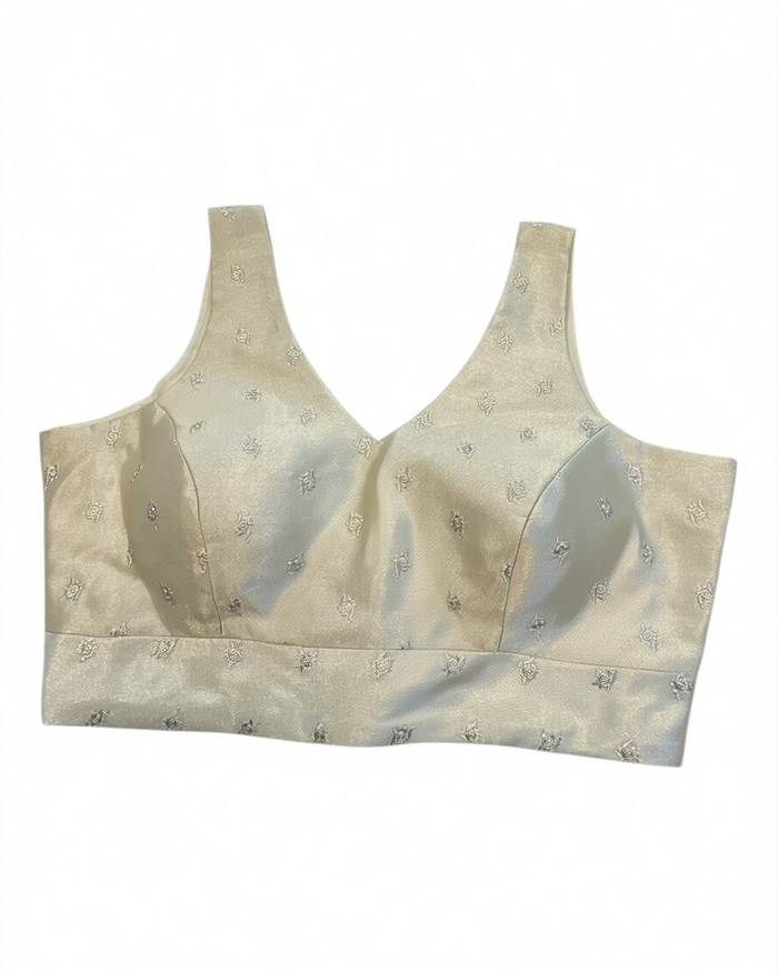 40" / UK 14 - Champagne - Self Butti Saree blouse with cups,  Sleeveless - 36" - UK Stock - Quick Delivery - RNK - R948-KK