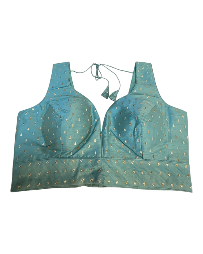 40" / UK 14 - Light Blue - Silky Designer Saree blouse with cups,  Sleeveless - UK Stock - Quick Delivery - RNK - R717 KV