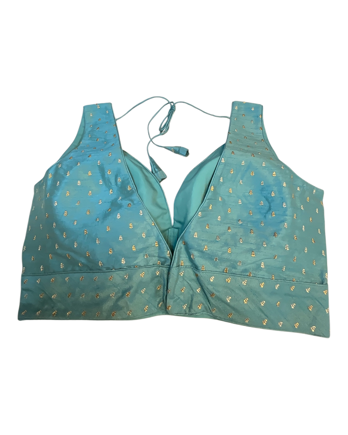 40" / UK 14 - Light Blue - Silky Designer Saree blouse with cups,  Sleeveless - UK Stock - Quick Delivery - RNK - R717 KV