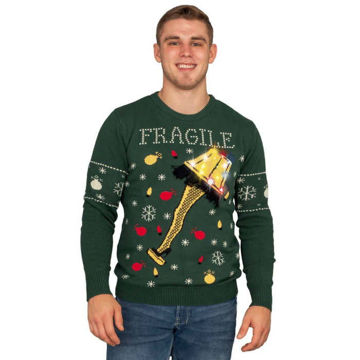 A Christmas Story Fragile Leg Lamp Light Up (LED Lighting) Ugly Christmas Sweater