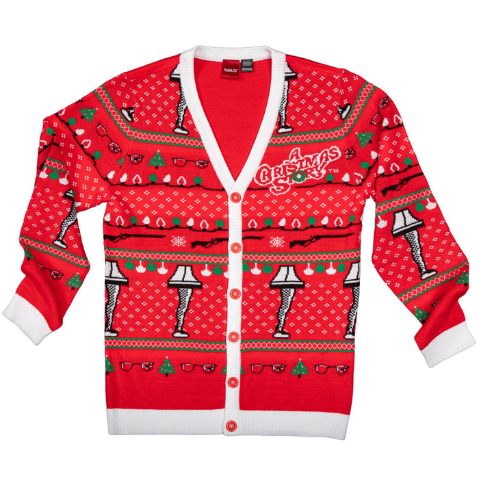A Christmas Story Leg Lamp Button Up Cardigan Ugly Holiday Sweater