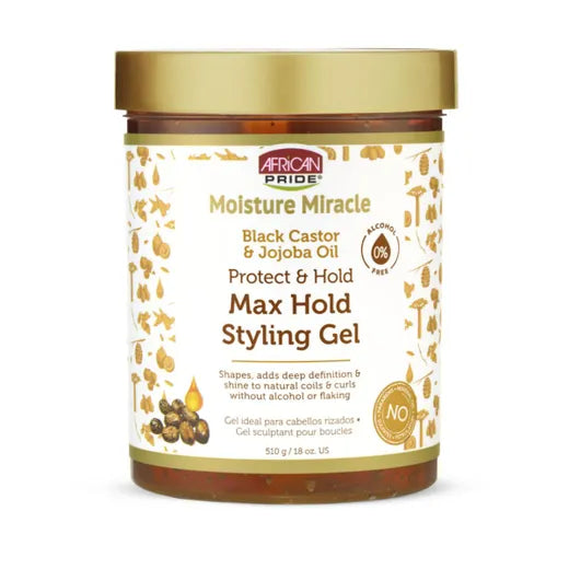 African Pride Moisture Miracle Black Castor & Jojoba Oil Max Hold Styling Gel 510g