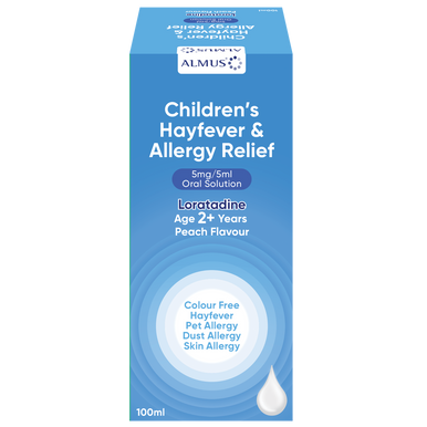 Almus Children's Hayfever & Allergy Relief Loratadine 5mg/5ml Peach Flavoured Solution