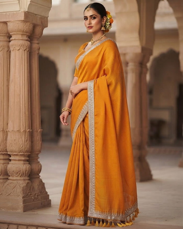 Amber / Yellow - Fancy Party Saree with Blouse Piece - UK stock - 24hr Dispatch - SP2606 KA