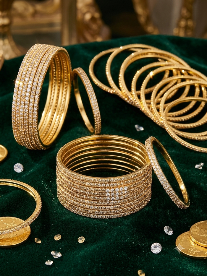 Antique / Dark Gold Stones - Set of 8 Diamante Stone Bangles -  M to XXL - HAN2602 07Ka26