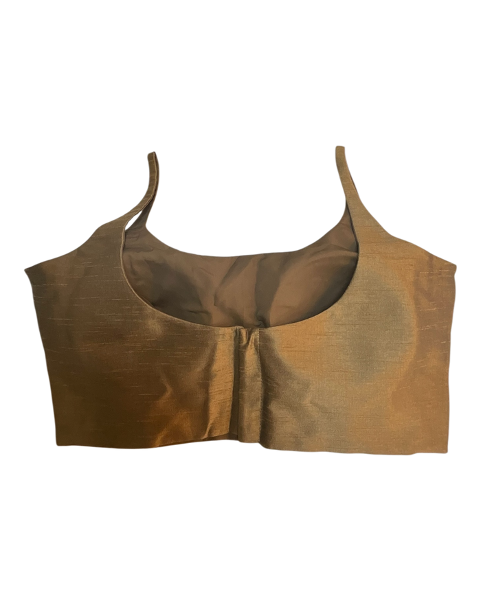 Antique Gold - Rich Banarasi Thin Strap Designer Saree blouse with cups, 38" - UK Stock - Quick Delivery - RNK - R651- H