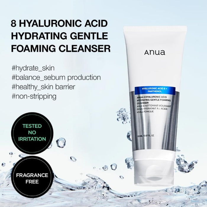 Anua  Hyaluronic Acid 8 + Panthenol Moisturizing Gentle Foaming Cleanser 150ml / 5.07fl oz.