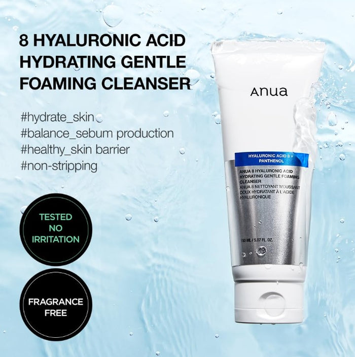 Anua  Hyaluronic Acid 8 + Panthenol Moisturizing Gentle Foaming Cleanser 150ml / 5.07fl oz.