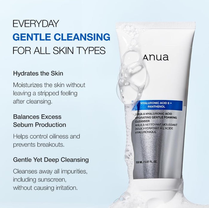Anua  Hyaluronic Acid 8 + Panthenol Moisturizing Gentle Foaming Cleanser 150ml / 5.07fl oz.
