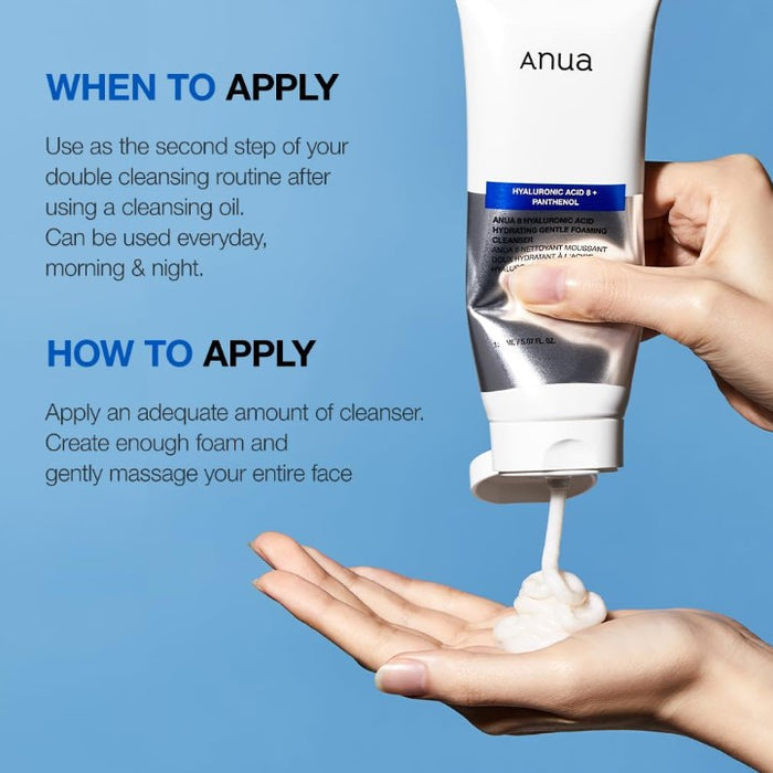 Anua  Hyaluronic Acid 8 + Panthenol Moisturizing Gentle Foaming Cleanser 150ml / 5.07fl oz.
