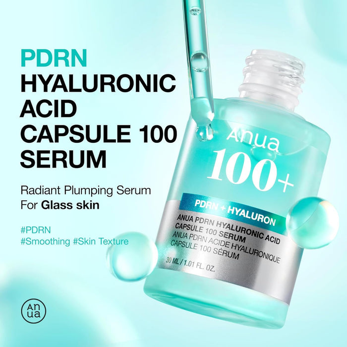 Anua PDRN Hyaluronic Acid Capsule 100 Serum, Radiant Face Serum, Salmon DNA, Hyaluronic Acid, Hydration, Moisture Plumping Effect, Lightweight, Glass Skin, Korean Skincare, 1.01 fl. oz