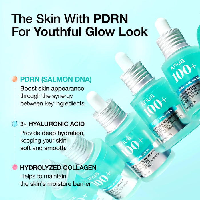 Anua PDRN Hyaluronic Acid Capsule 100 Serum, Radiant Face Serum, Salmon DNA, Hyaluronic Acid, Hydration, Moisture Plumping Effect, Lightweight, Glass Skin, Korean Skincare, 1.01 fl. oz