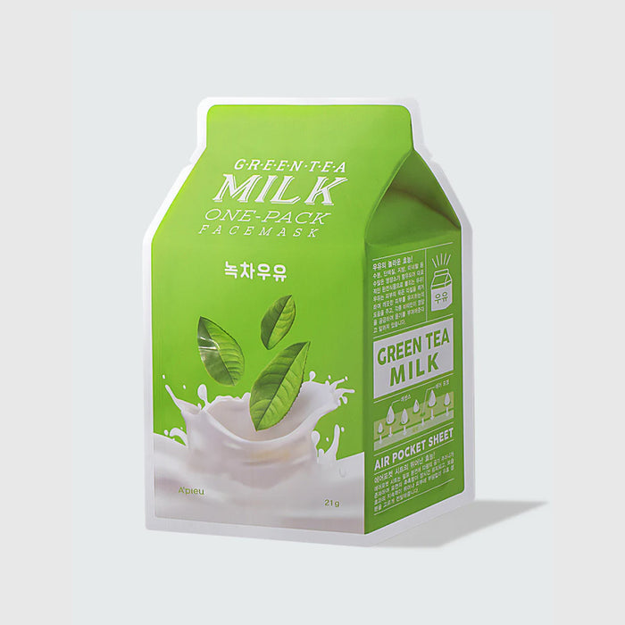 A'PIEU Green Tea Milk One-Pack asian authentic genuine original korean skincare montreal toronto calgary canada thekshop thekshop.ca natural organic vegan cruelty-free cosmetics kbeauty vancouver free shipping clean beauty routine skin makeup kpop stayz stan fandom photocard stray kids treasure ateez atiny