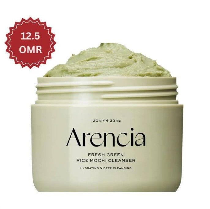 Jar of Arencia Fresh Green Rice Mochi Cleanser with a price tag on a white background