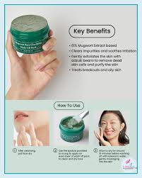 Product packaging with key benefits and usage instructions on a blue background
