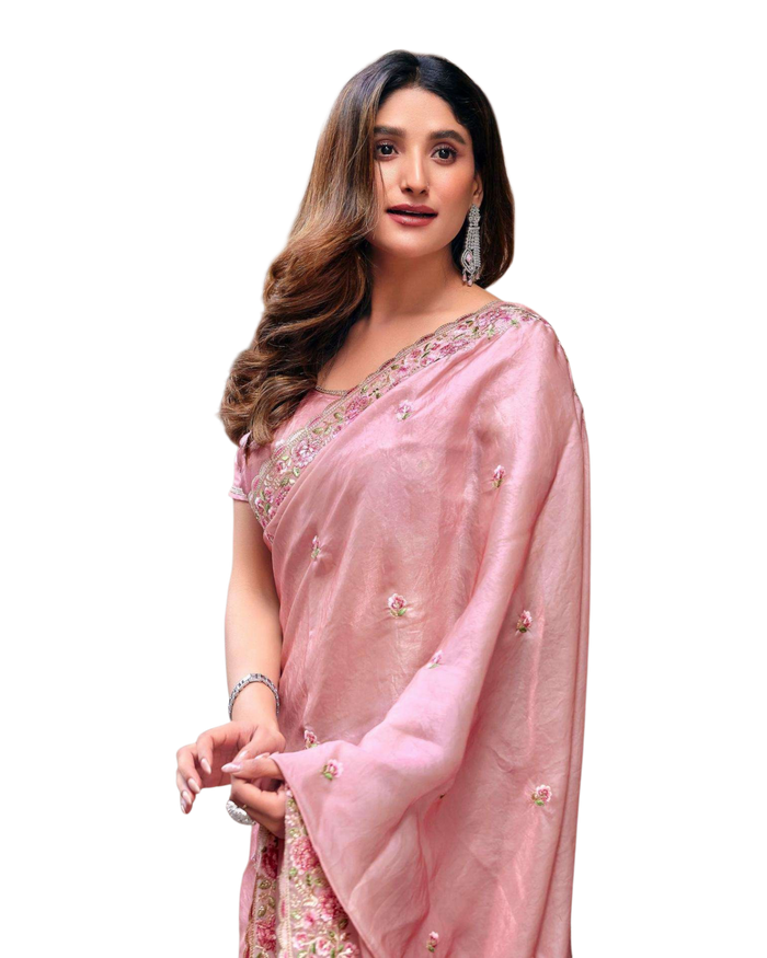 Baby Pink - Fancy Party Saree with Blouse Piece - UK stock - 24hr Dispatch - LTF4606 07VY26