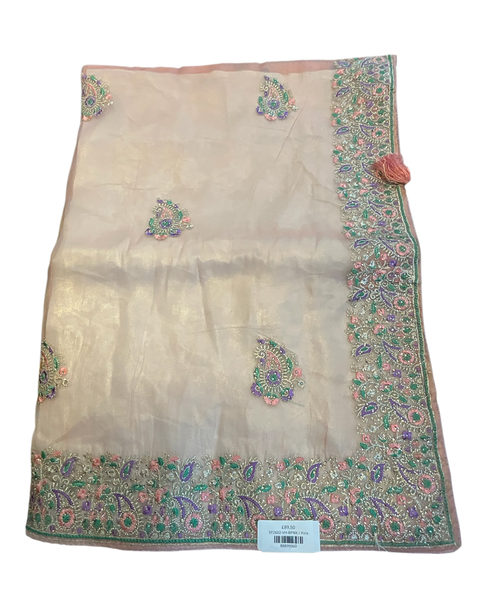 Baby Pink - Fancy Party Saree with Blouse Piece - UK stock - 24hr Dispatch - SP2602 VH