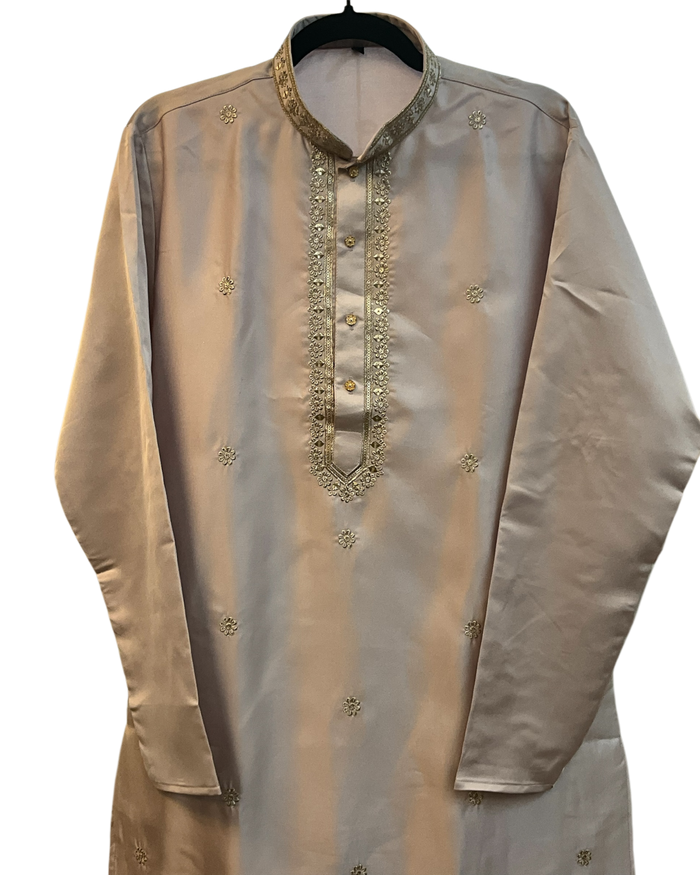 Baby Pink - Pastel - Soft Cotton Silky Mens Kurta Set with Neck Thread Embroidery- Sangeet Mehendi Haldi - KCS1019 06KC26