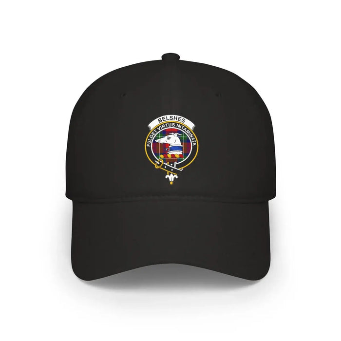 Belshes clan crest tartan-background cotton cap in khaki, front view