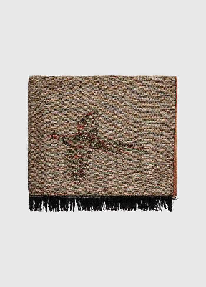 Dubarry women's Birchdale Tweed Taupe Stole. A stole with 100% wool and unique design of a bird