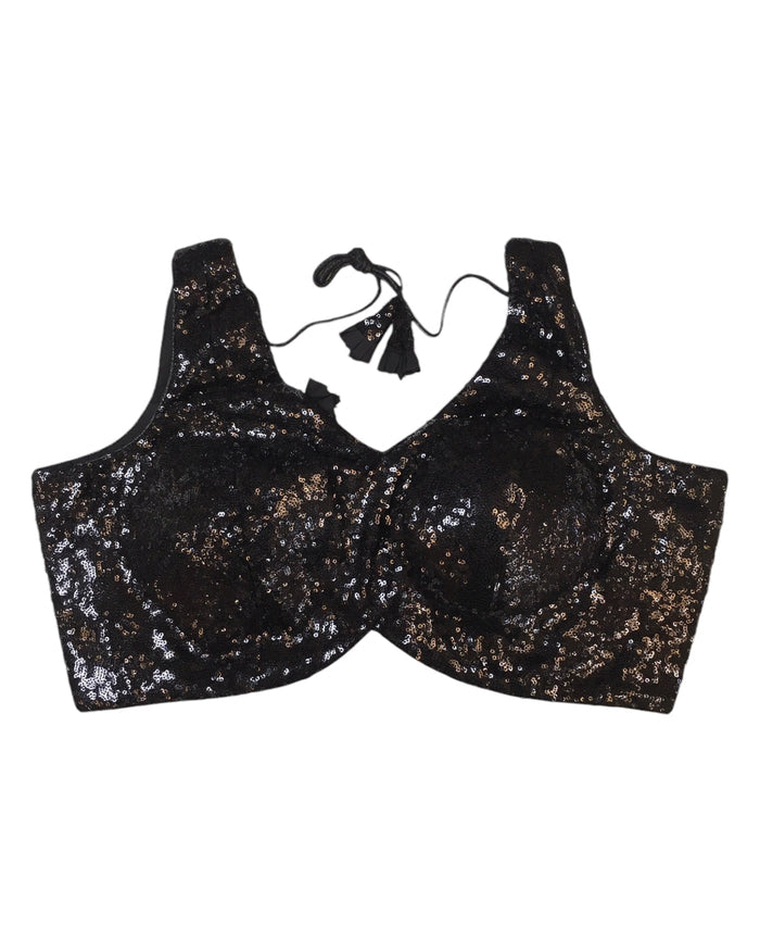 Black - Full Sequins Saree blouse with cups,  Sleeveless - 38" - UK Stock - Quick Delivery - RNK - R949-KK
