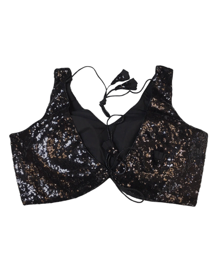 Black - Full Sequins Saree blouse with cups,  Sleeveless - 38" - UK Stock - Quick Delivery - RNK - R949-KK
