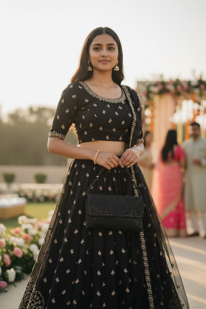 Black - Rich Hand Embroidered Clutch Bag / Handbag -Bollywood / Weddings - AKB278 11KJ25