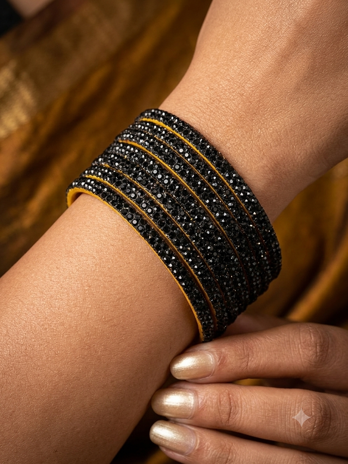 Black - Set of 8 Stone Bangles -  M to XXL - HAN2601 07Ka26
