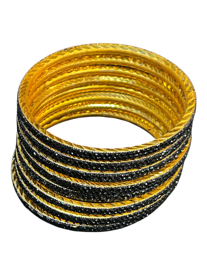 Black - Set of 8 Stone Bangles -  M to XXL - HAN2601 07Ka26