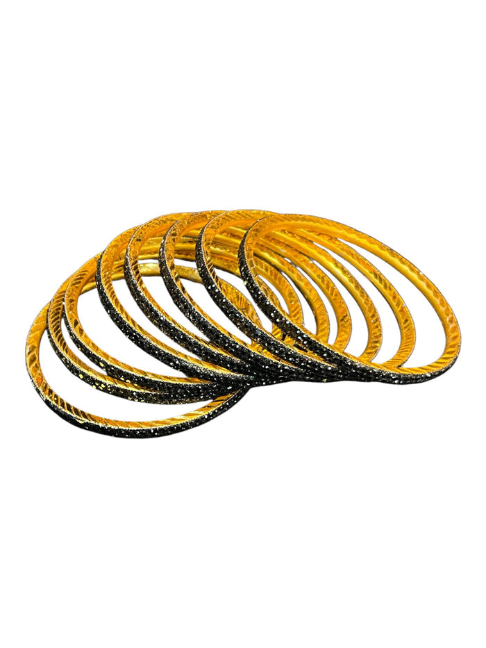 Black - Set of 8 Stone Bangles -  M to XXL - HAN2601 07Ka26