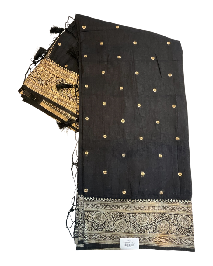 Black - Traditional Handloom Saree with Blouse Piece - UK stock - 24hr Dispatch - SP2630 KP