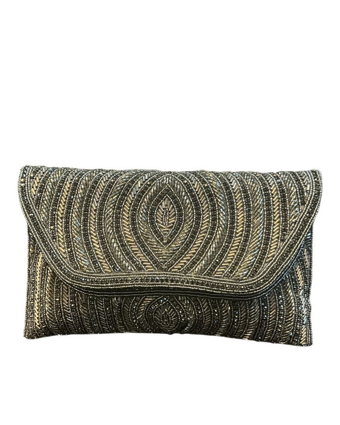 Black / Dark Grey - Rich Hand Embroidered Clutch Bag / Handbag -Bollywood / Weddings - JS37 06KP26