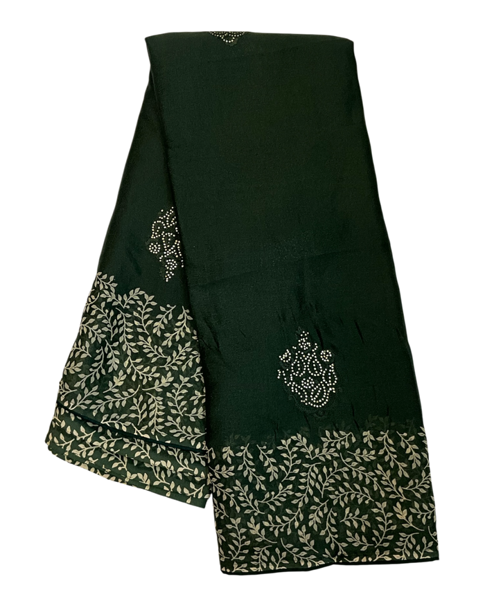 Bottle Green - Chiffon Printed Saree with Blouse Piece - UK stock - 24hr Dispatch - LTF102 07KT26