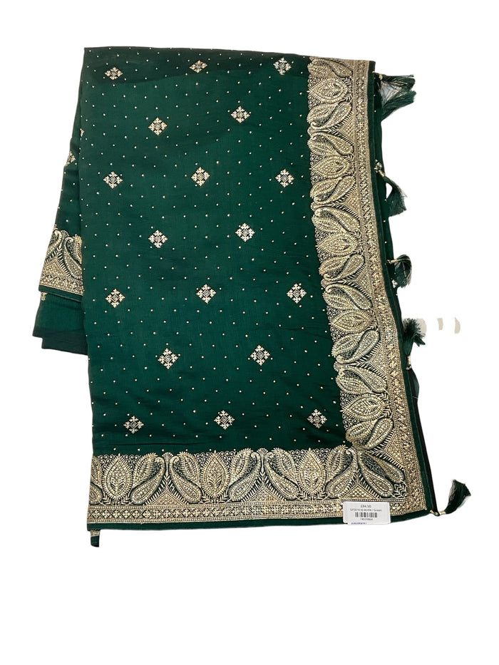 Bottle Green - Fancy Party Saree with Blouse Piece - UK stock - 24hr Dispatch - SP2616 VJ