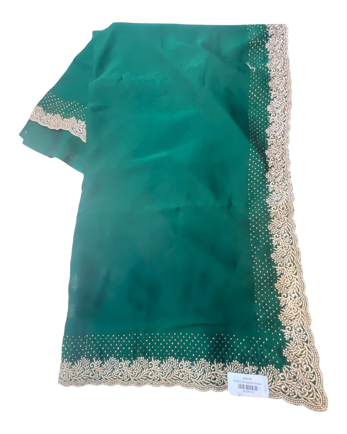 Bottle Green - Saree with Thread / Stone Work and Blouse Piece - UK stock - 24hr Dispatch - SP2612 KR