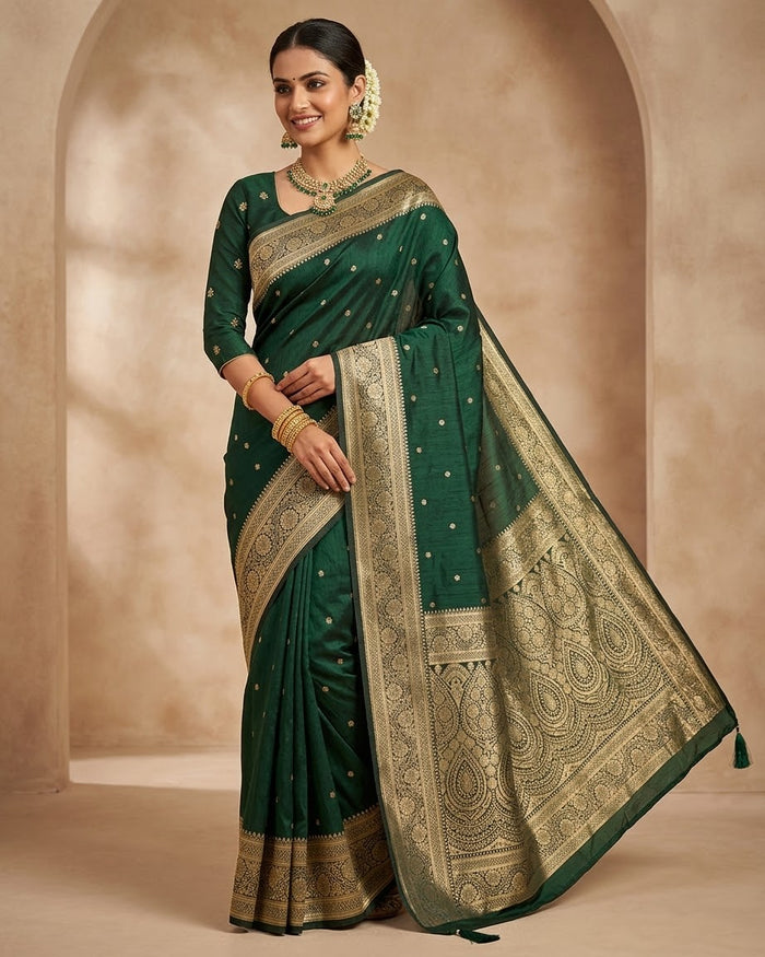 Bottle Green 2 - Traditional Handloom Saree with Blouse Piece - UK stock - 24hr Dispatch - SP2630 KP