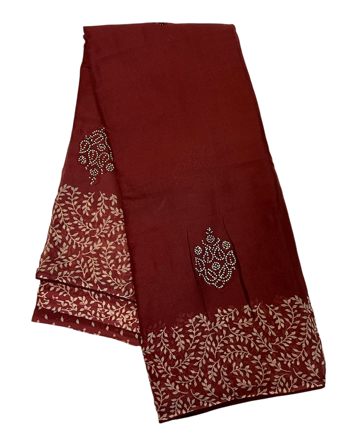 Brick Red / Rust - Chiffon Printed Saree with Blouse Piece - UK stock - 24hr Dispatch - LTF101 07KT26