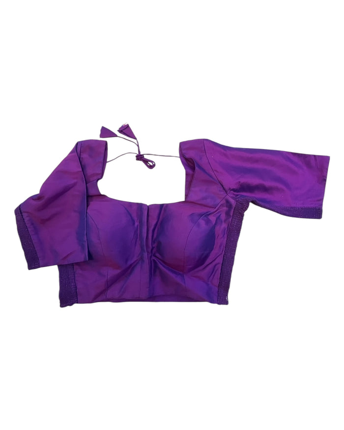 Brinjal / Purple - HYBRID Silky Saree blouse - With Elastic on both side for Great fit - Size 36",38", 40" S M L  - VAM1216 Ap