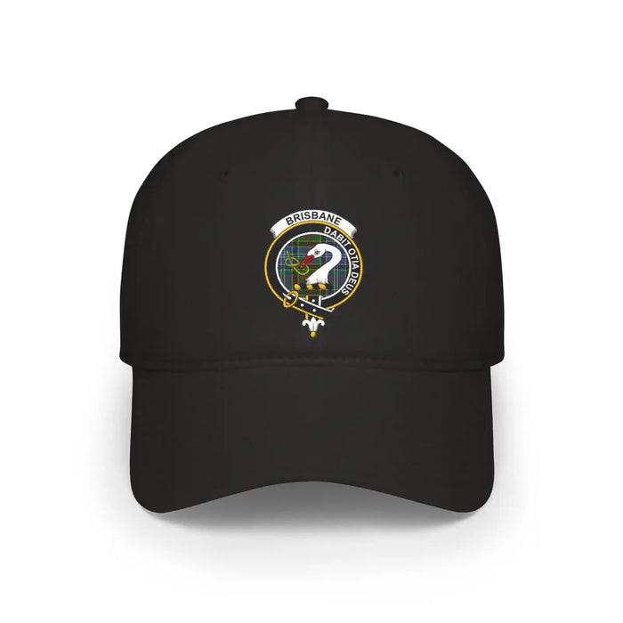 Brisbane cap with family-name crest on a tartan-background design